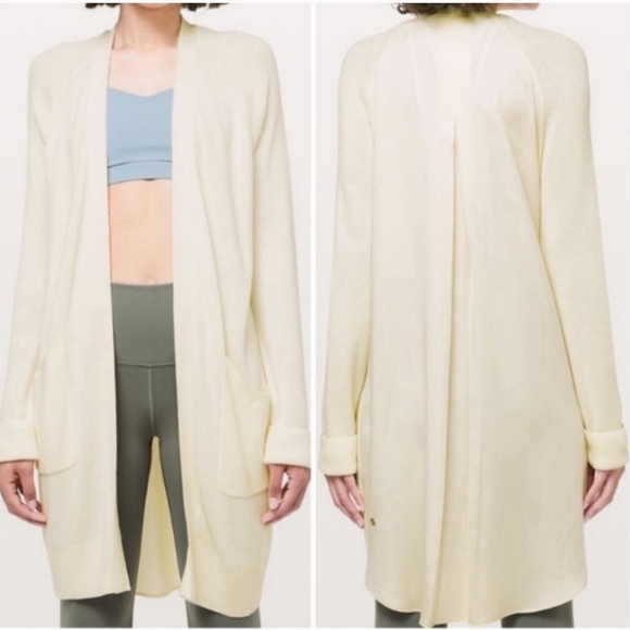 Lululemon Still At Ease Cream Ribbed Knit Cardigan Sweater w/ Pockets Women's 6 - Picture 1 of 16
